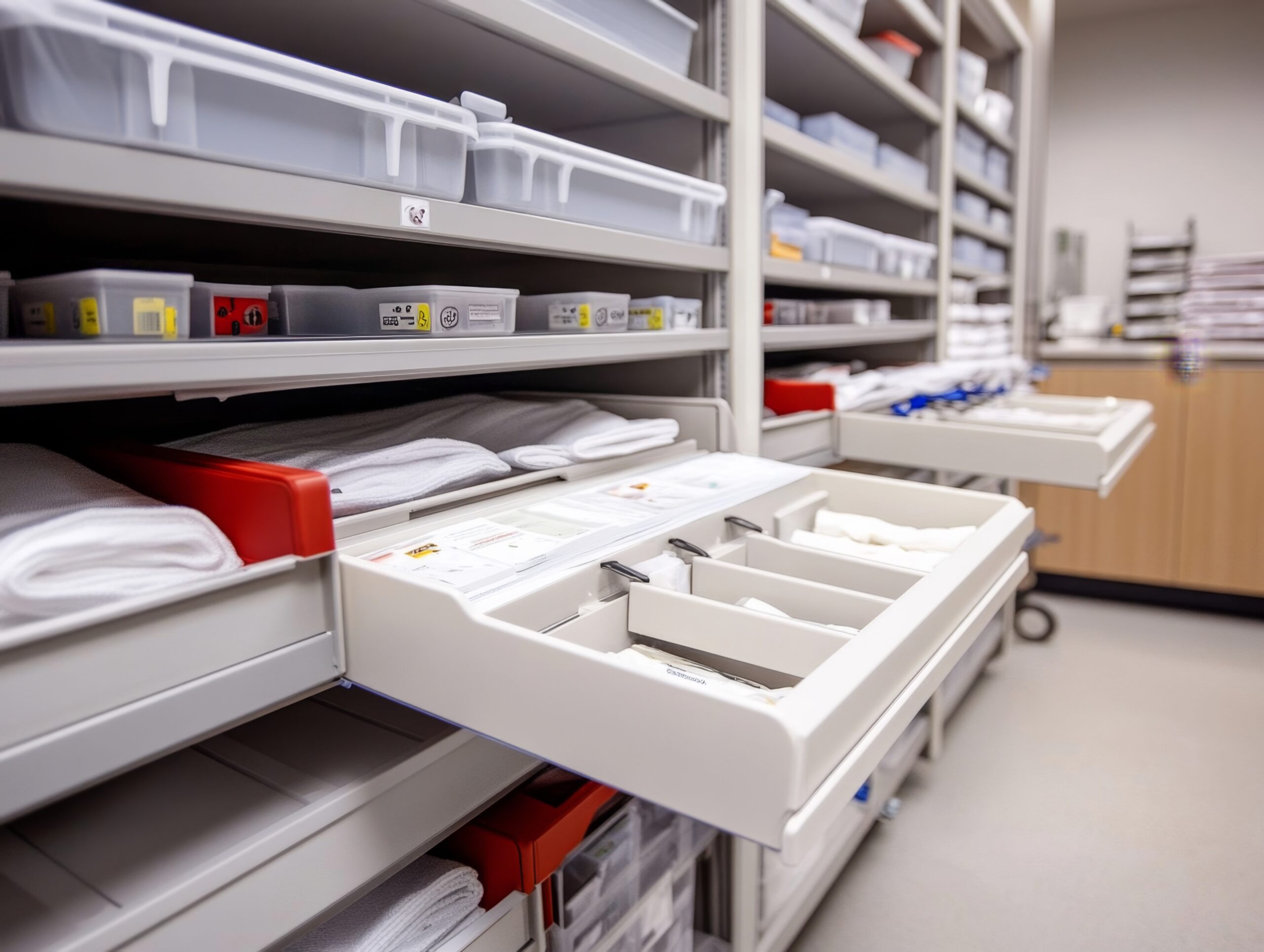 Organização de materiais ortopédicos em lojas de suprimentos médicos
